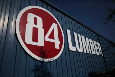 84 Lumber Logo on side of building